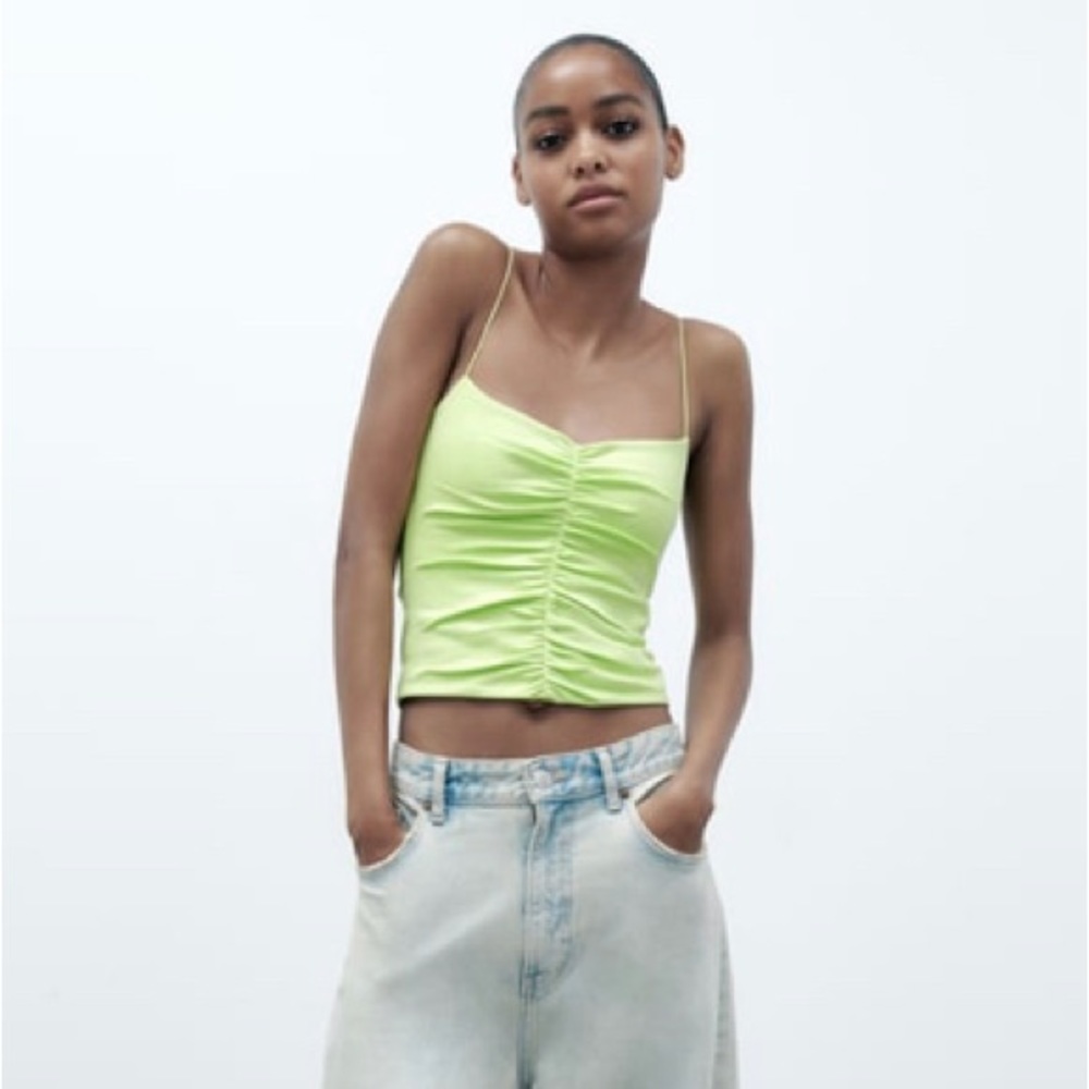 Zara Neon Like Green Ruched Top